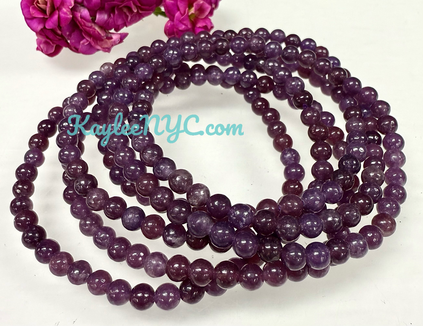 Wholesale 6 Pcs Natural Lepidolite 4mm 7.5” Crystal Healing Stretch Bracelet