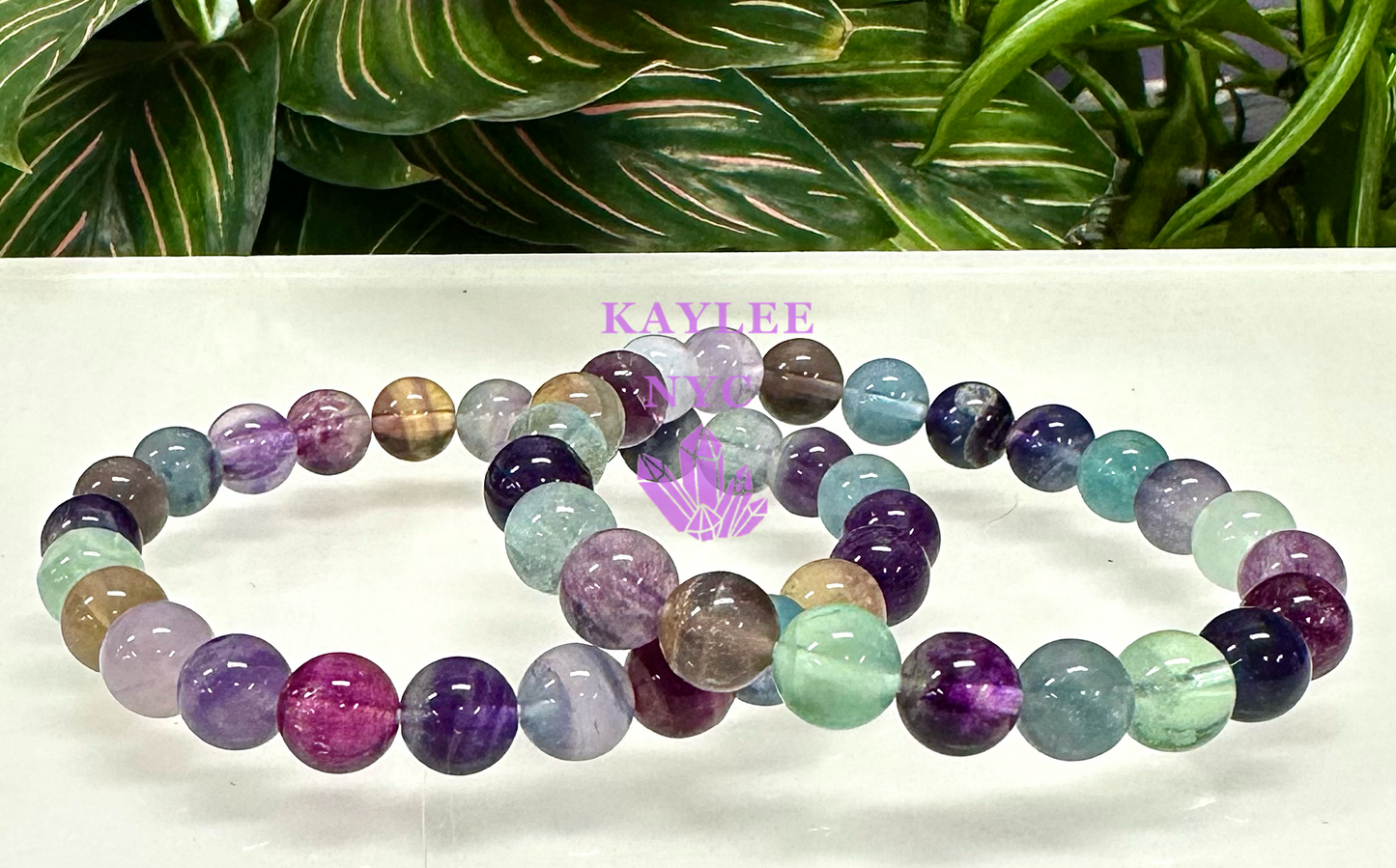 6 PCs 8mm Natural Rainbow Fluorite Stretch Bracelet 7.5”