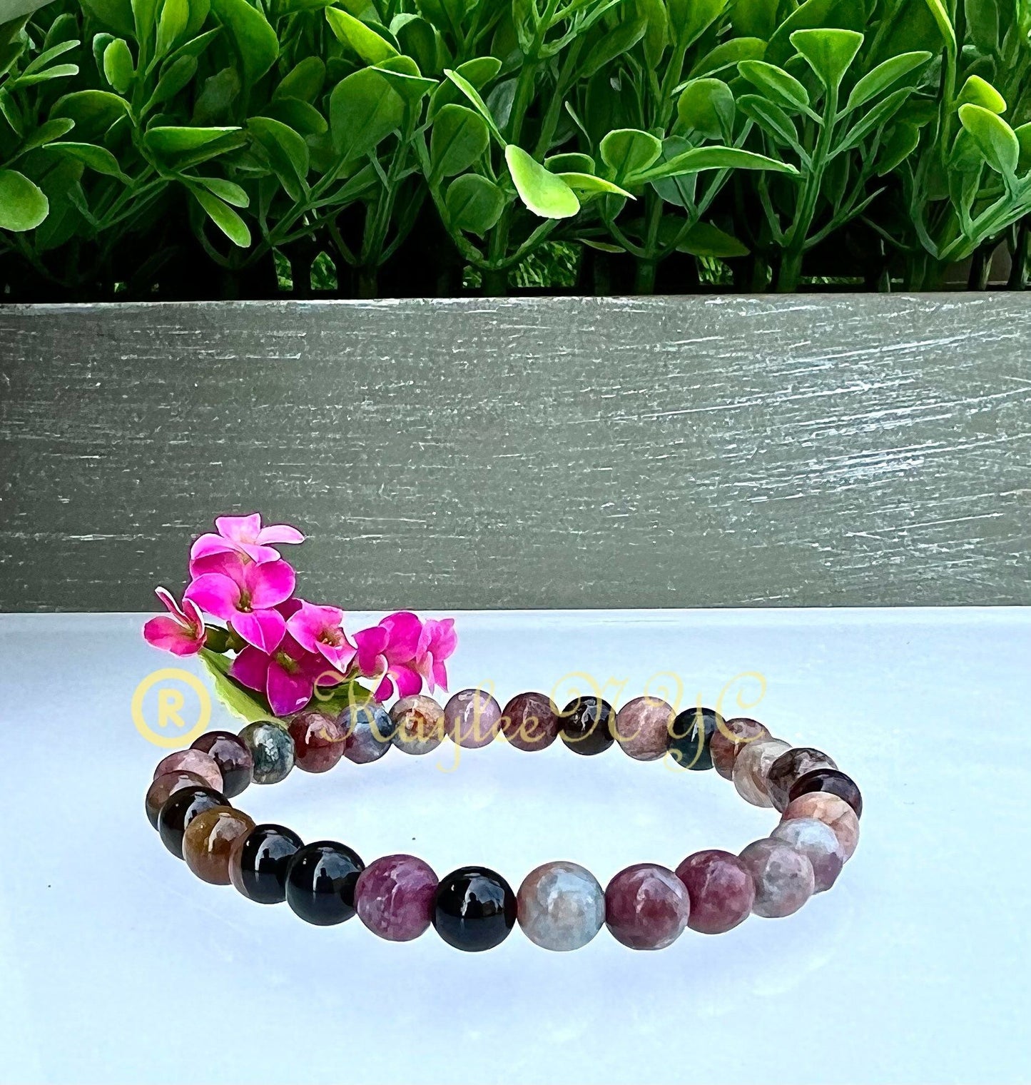 Wholesale 6 Pcs Natural Watermelon Tourmaline 7mm 7.5” Crystal Healing Stretch Bracelet