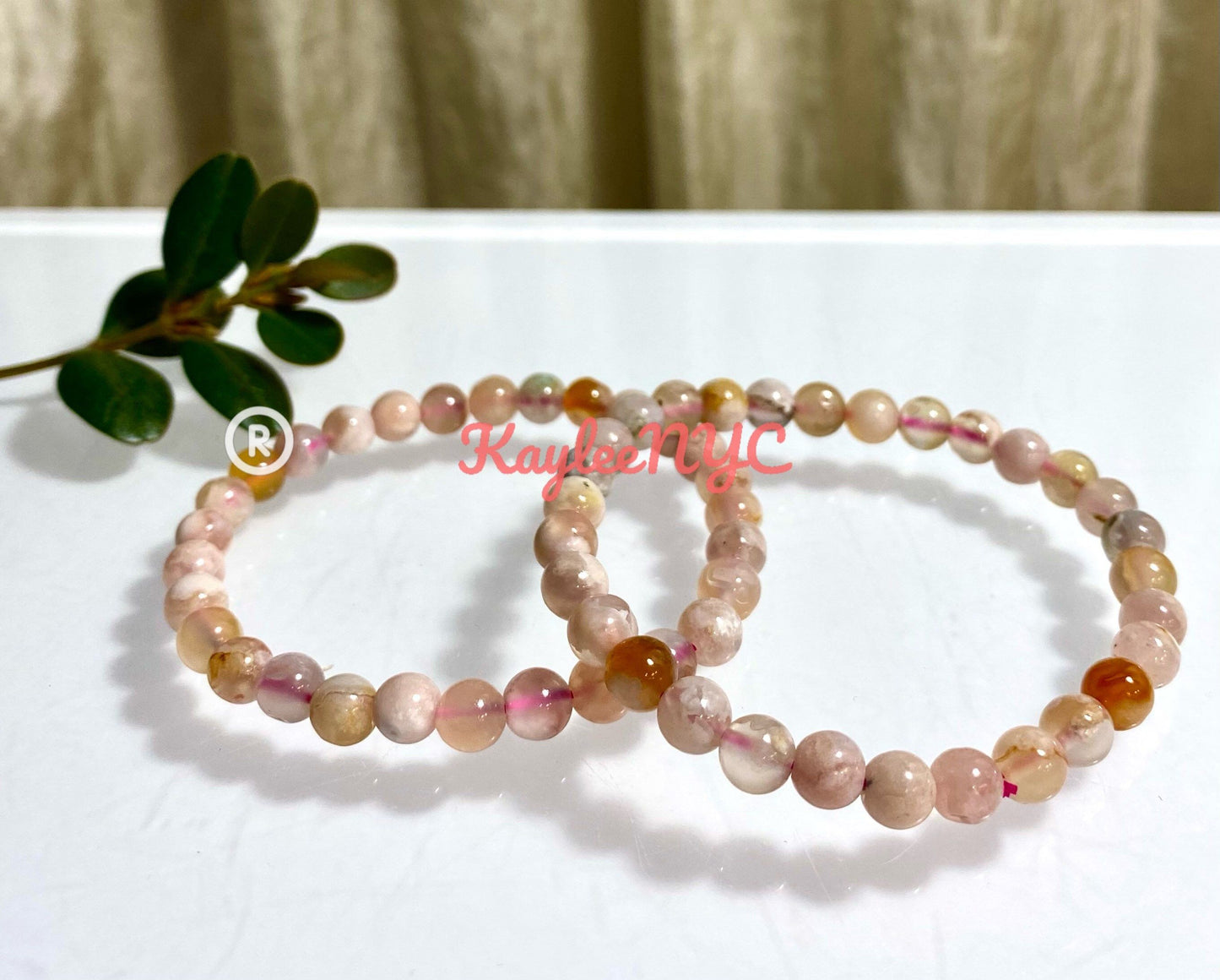 Wholesale 6 Pcs Natural Cherry Blossom Flower Agate 6mm 7.5” Crystal Healing Stretch Bracelet