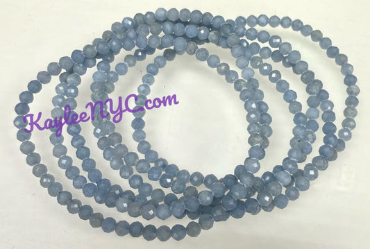 Wholesale Lot 6 Pcs Natural Angelite 4mm Faceted 7.5” Crystal Healing Stretch Bracelet