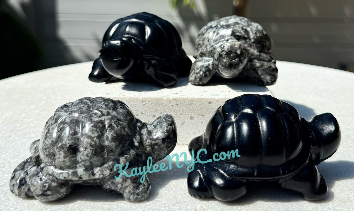 Wholesale Lot 4 pcs 8.5cm Natural Black Obsidian Yooperlite aka Emberlite Turtles Crystals Healing Energy