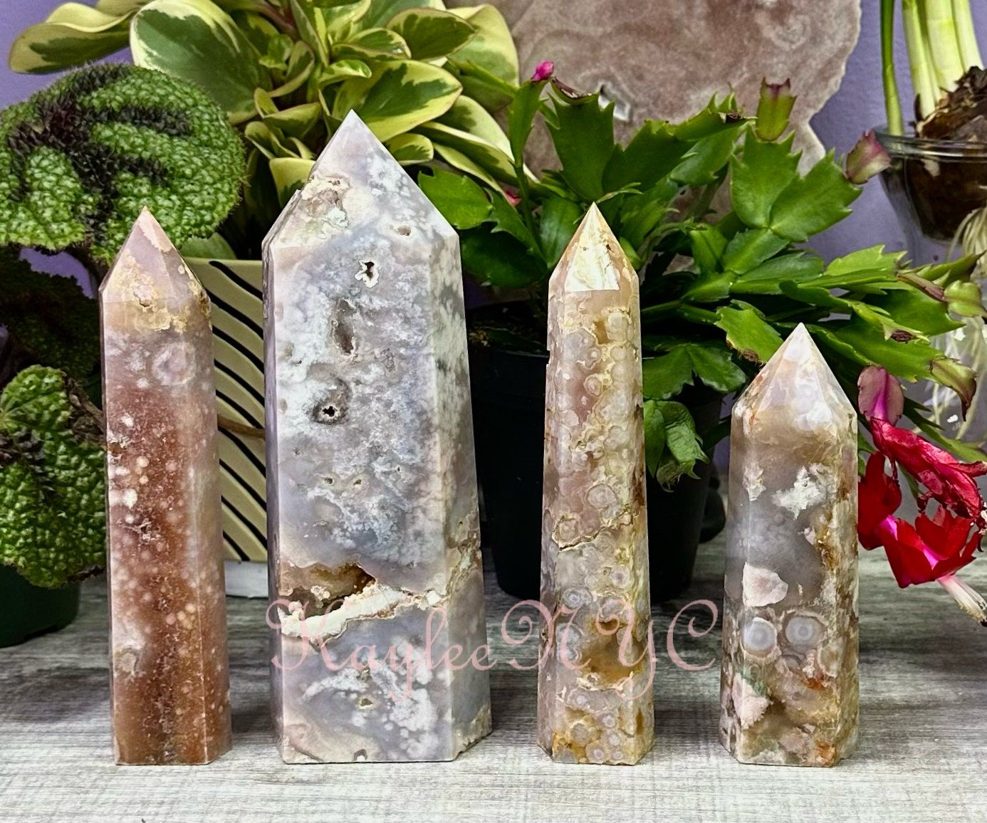 3 to 4 PCs Natural Flower Agate obelisk Tower Point Crystal