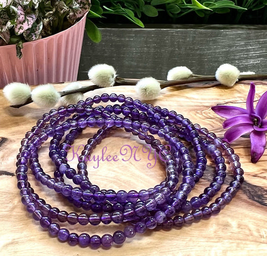 Wholesale Lot 6 Pcs Natural Amethyst 4mm 7.5” Crystal Healing Stretch Bracelet