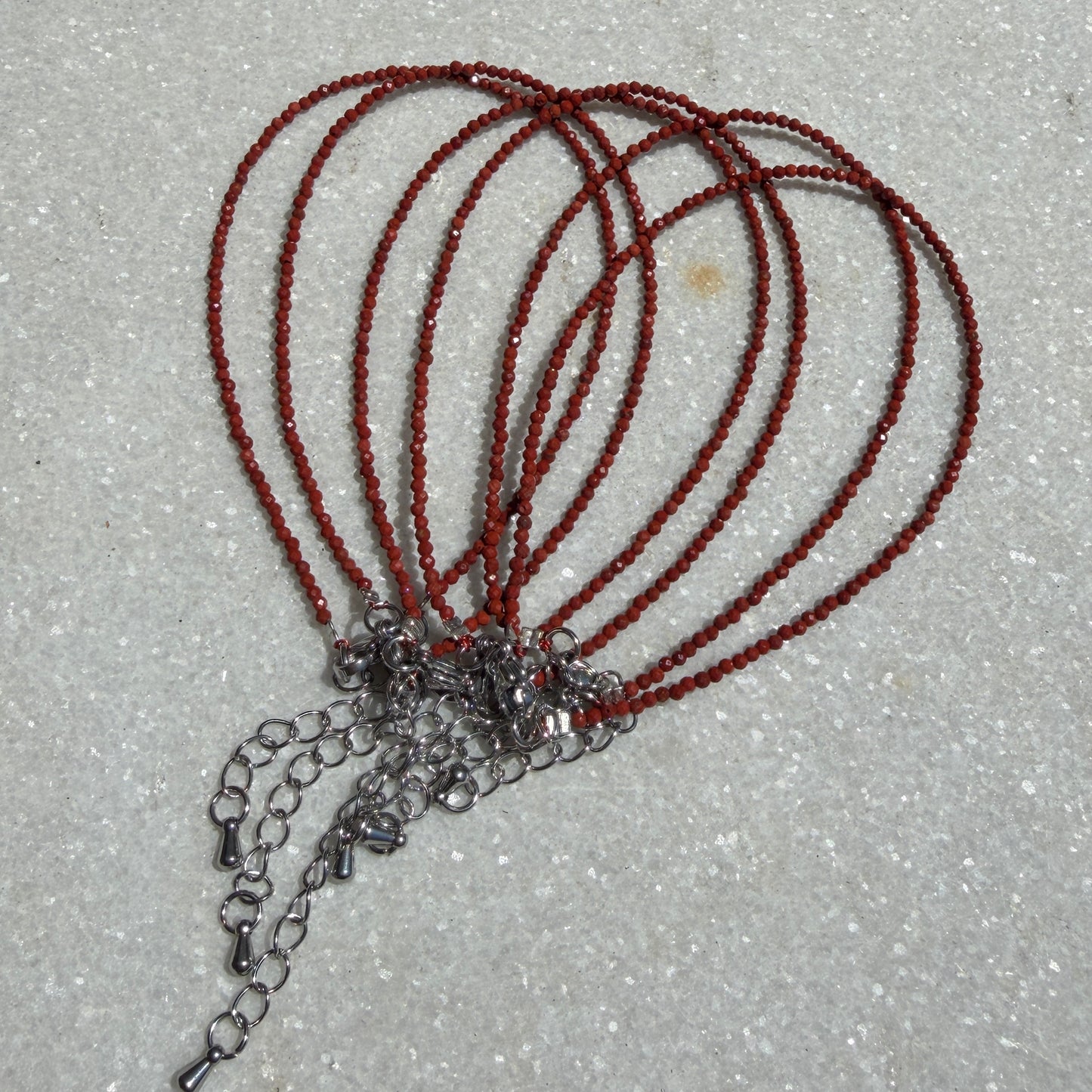 Wholesale Lot – 6 PCS 2mm Faceted Natural Red Jasper Anklets with Stainless Steel Findings