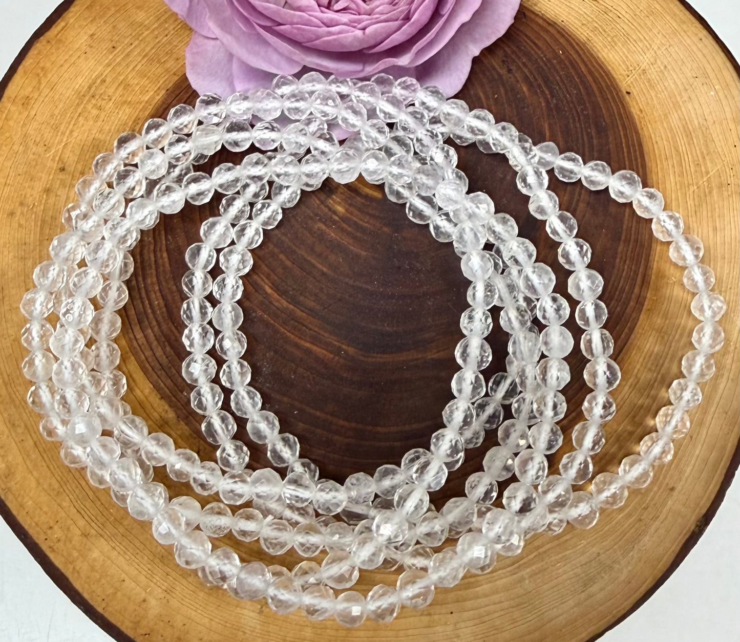 Wholesale Lot 6 Pcs Natural Faceted Clear Quartz 4mm 7.5” Crystal Healing Stretch Bracelet