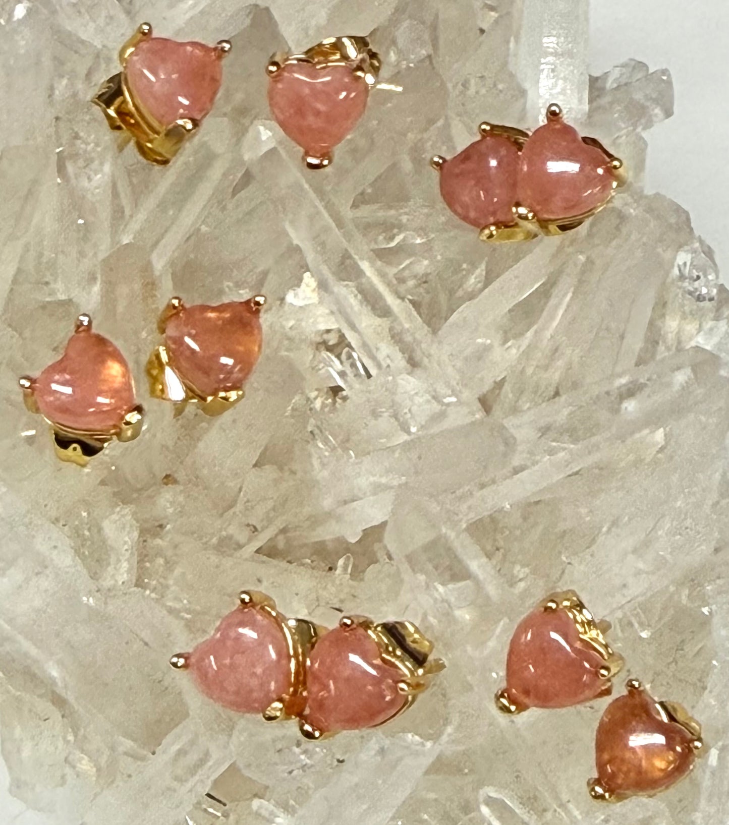 Wholesale Lot 5 Pairs Natural Rhodochrosite Heart Sterling Silver(925) Earring Studs 6mm
