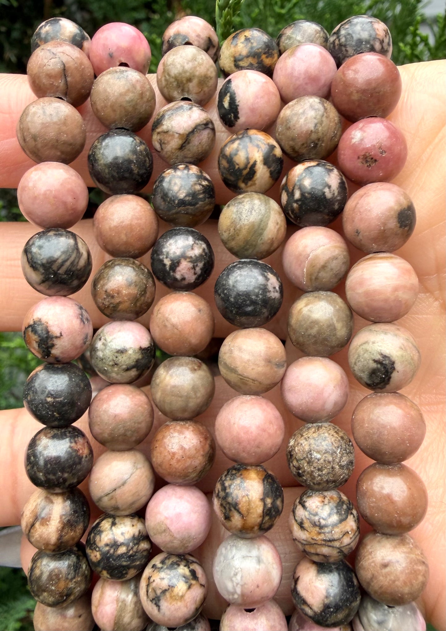 Wholesale 6 Pcs Natural Pink Rhodonite 8mm 7.5” Crystal Healing Stretch Bracelet