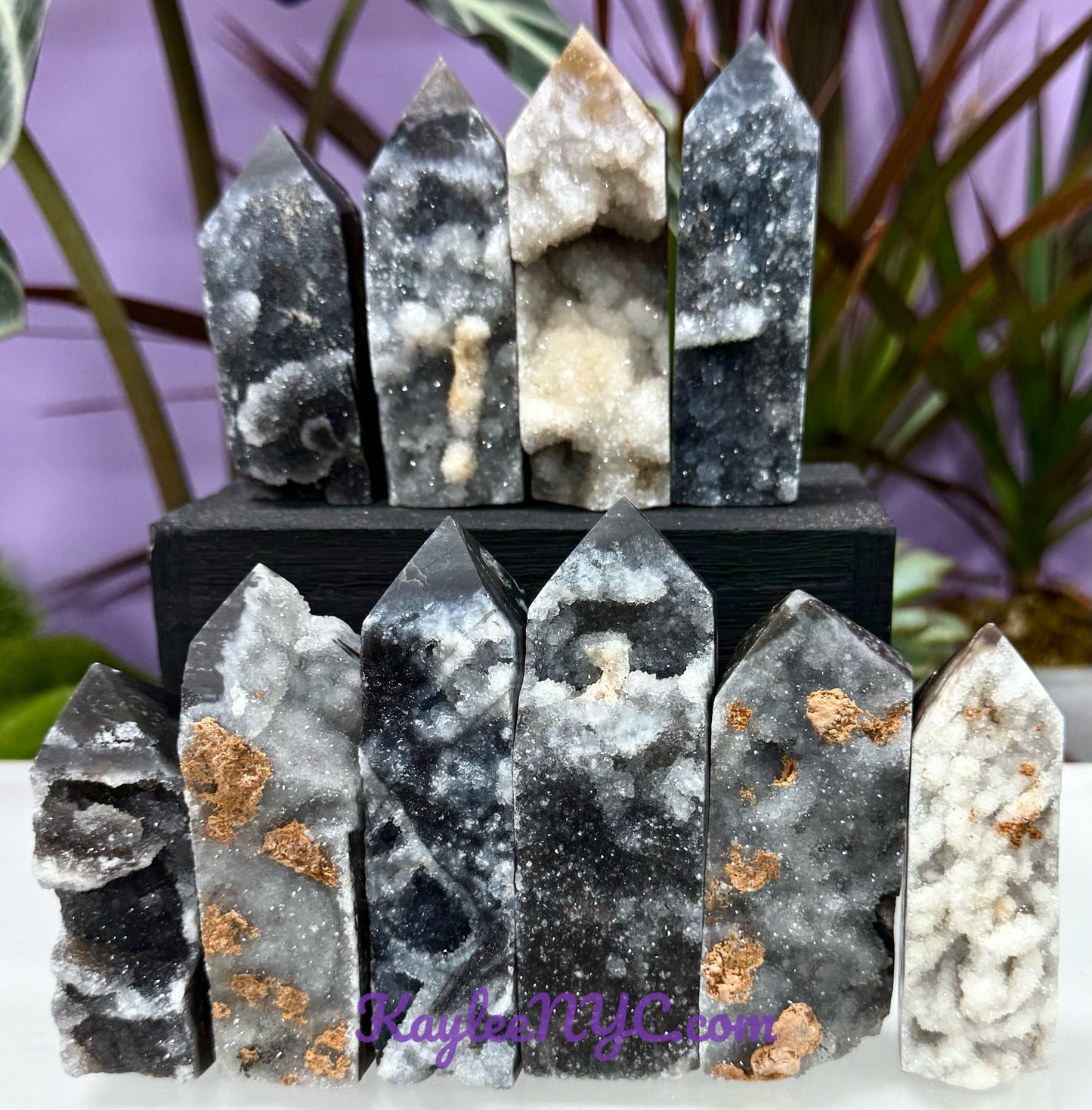 Wholesale Lot 2 lbs Natural Black Chalcedony Sphalerite Obelisk Tower Point Crystal Healing Energy