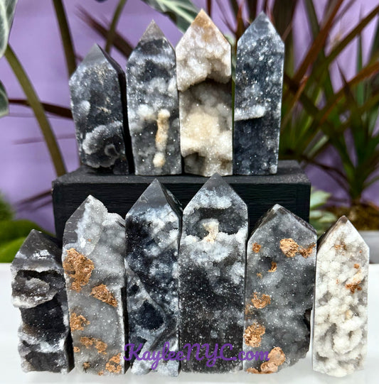 Wholesale Lot 2 lbs Natural Black Chalcedony Sphalerite Obelisk Tower Point Crystal Healing Energy