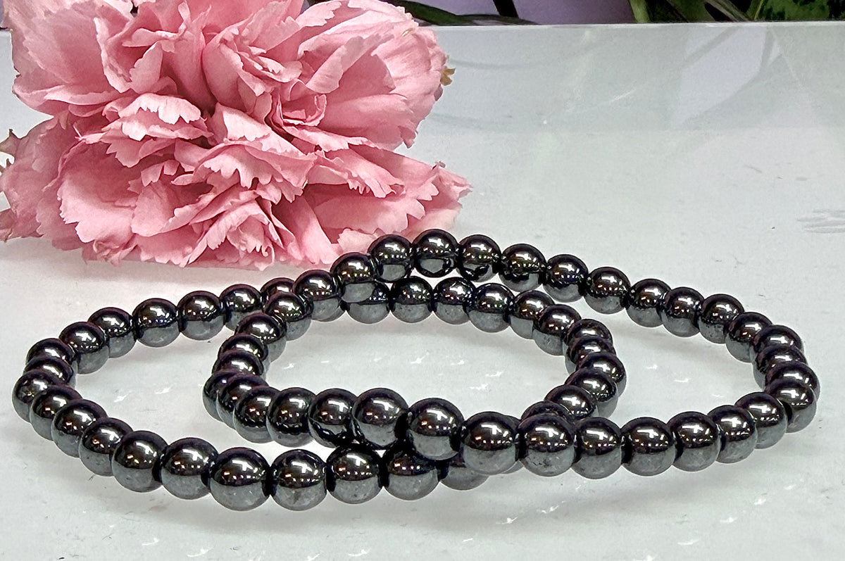 Wholesale Lot 6 Pcs Natural Hematite 6mm 7.5” Crystal Healing Stretch Bracelet