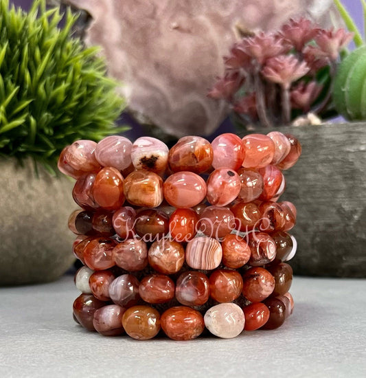 Wholesale 6 Pcs ~10mm 7.5” Natural Red Blood Agate tumble Stretch Bracelet Crystal Healing Energy