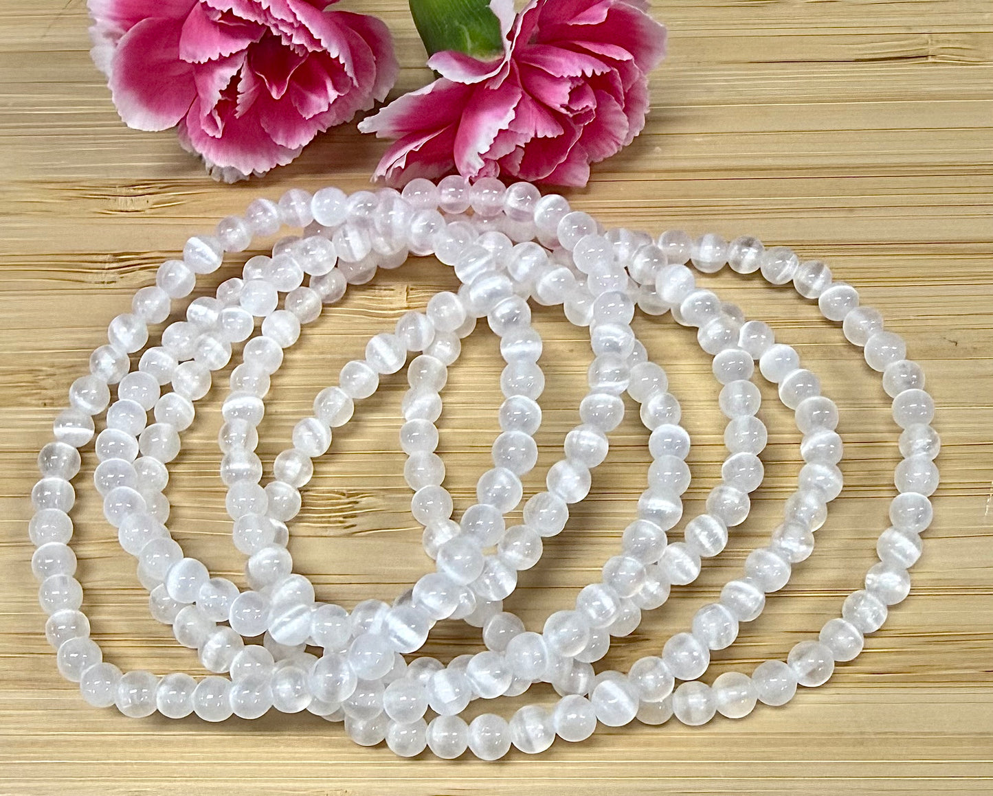 Wholesale 6 Pcs Natural Selenite 4mm 7.5” Crystal Stretch Bracelet
