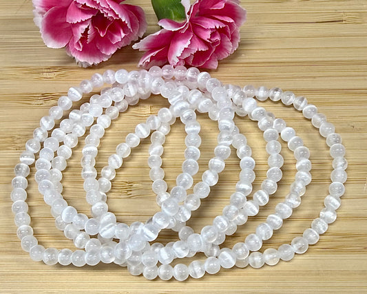 Wholesale 6 Pcs Natural Selenite 4mm 7.5” Crystal Stretch Bracelet