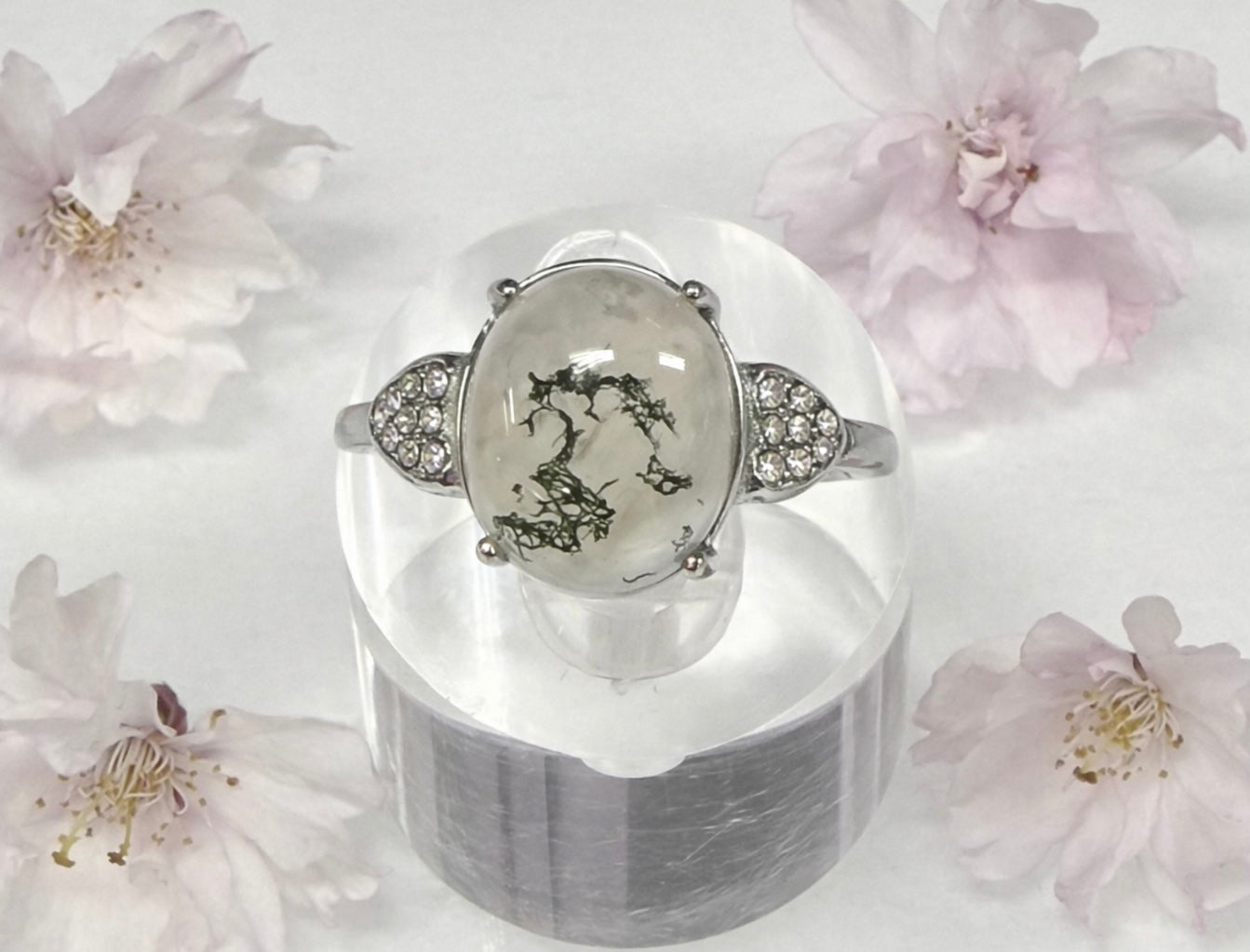 Wholesale Lot 7 pcs Natural Moss Agate Stainless Steel Ring 10x12mm