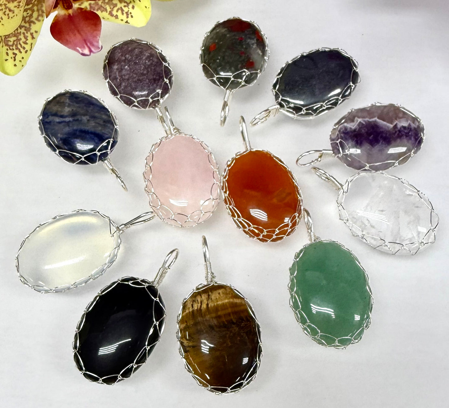 Wholesale Lot 12 Pcs Oval Hand Wrapped Pendant Crystal Healing Energy