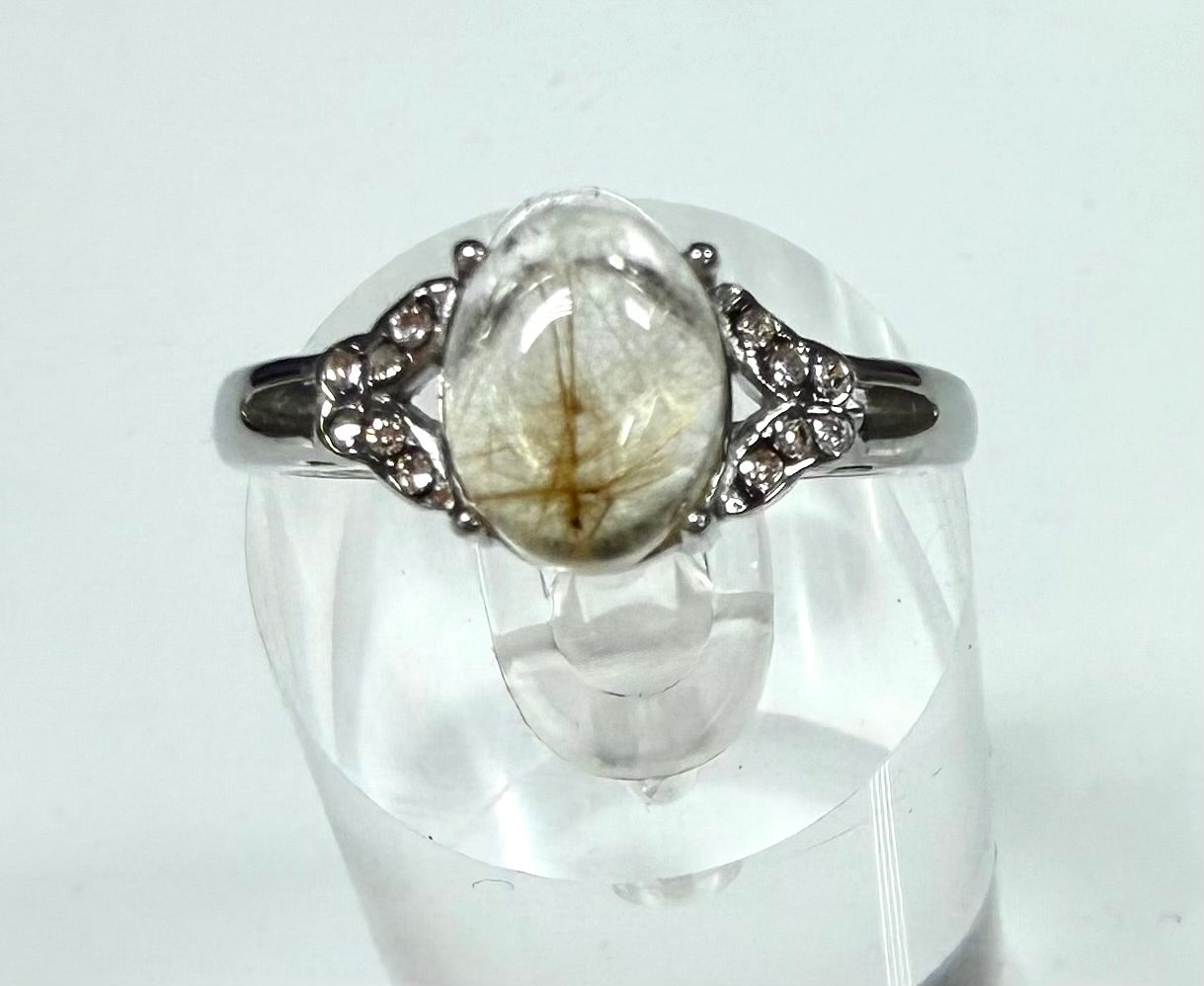 Wholesale Lot 7 pcs Natural Gold Rutilated Quartz Stainless Steel Ring 7x9mm