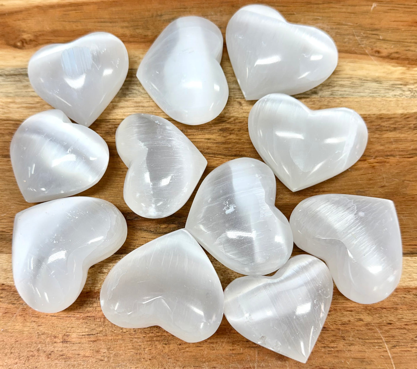 12 PCs large Natural Selenite aka Satin Spar Heart ~5.5cm