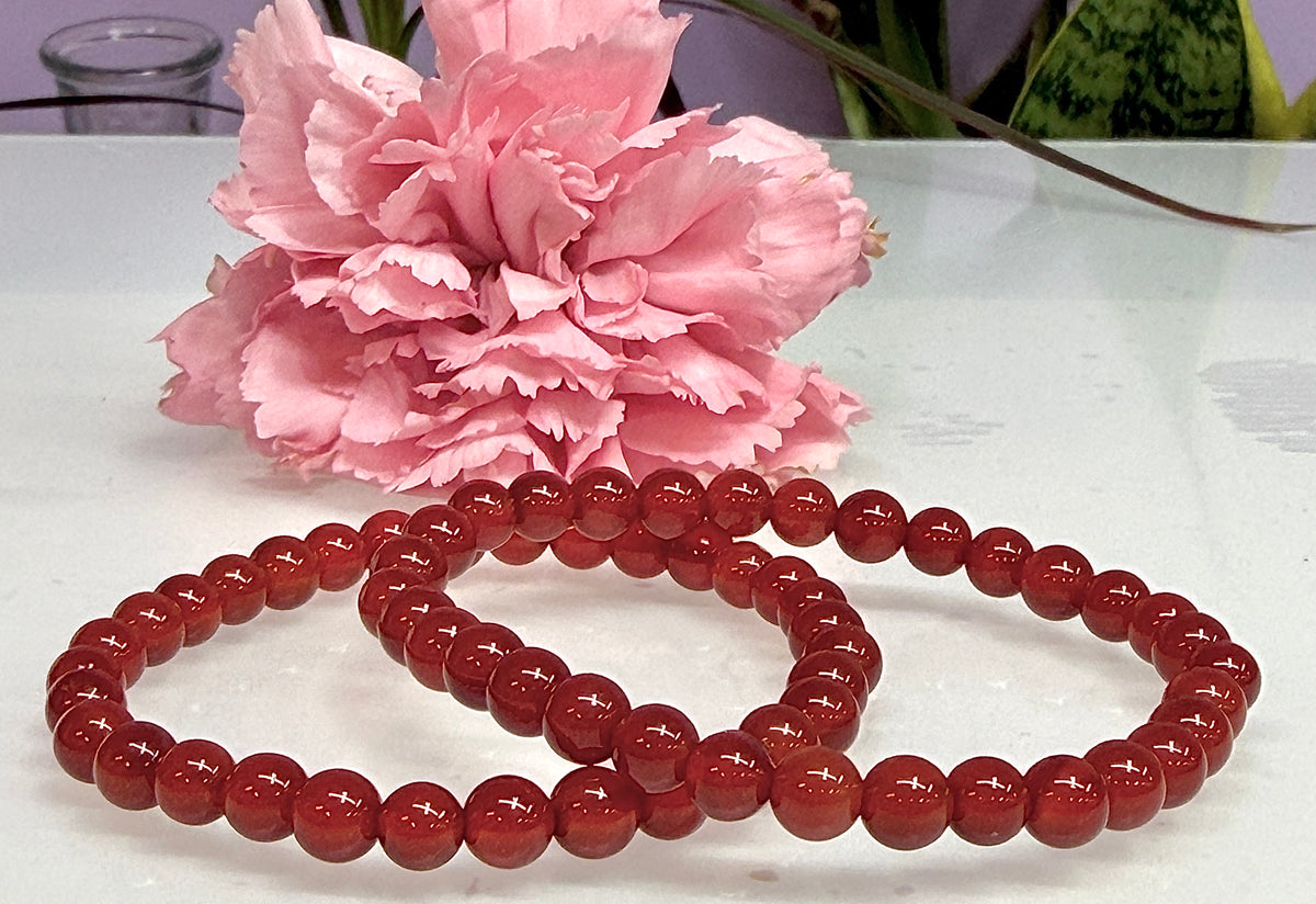 Wholesale Lot 6 Pcs Carnelian 6mm 7.5” Crystal Healing Stretch Bracelet