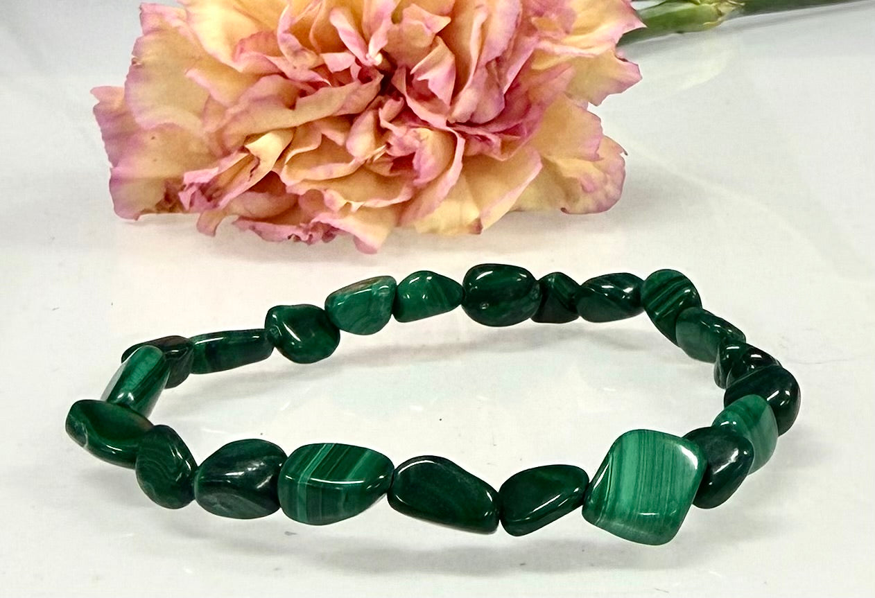 Wholesale 6 Pcs ~7mm Malachite Natural Crystal tumble Stretch Bracelet 7.5”