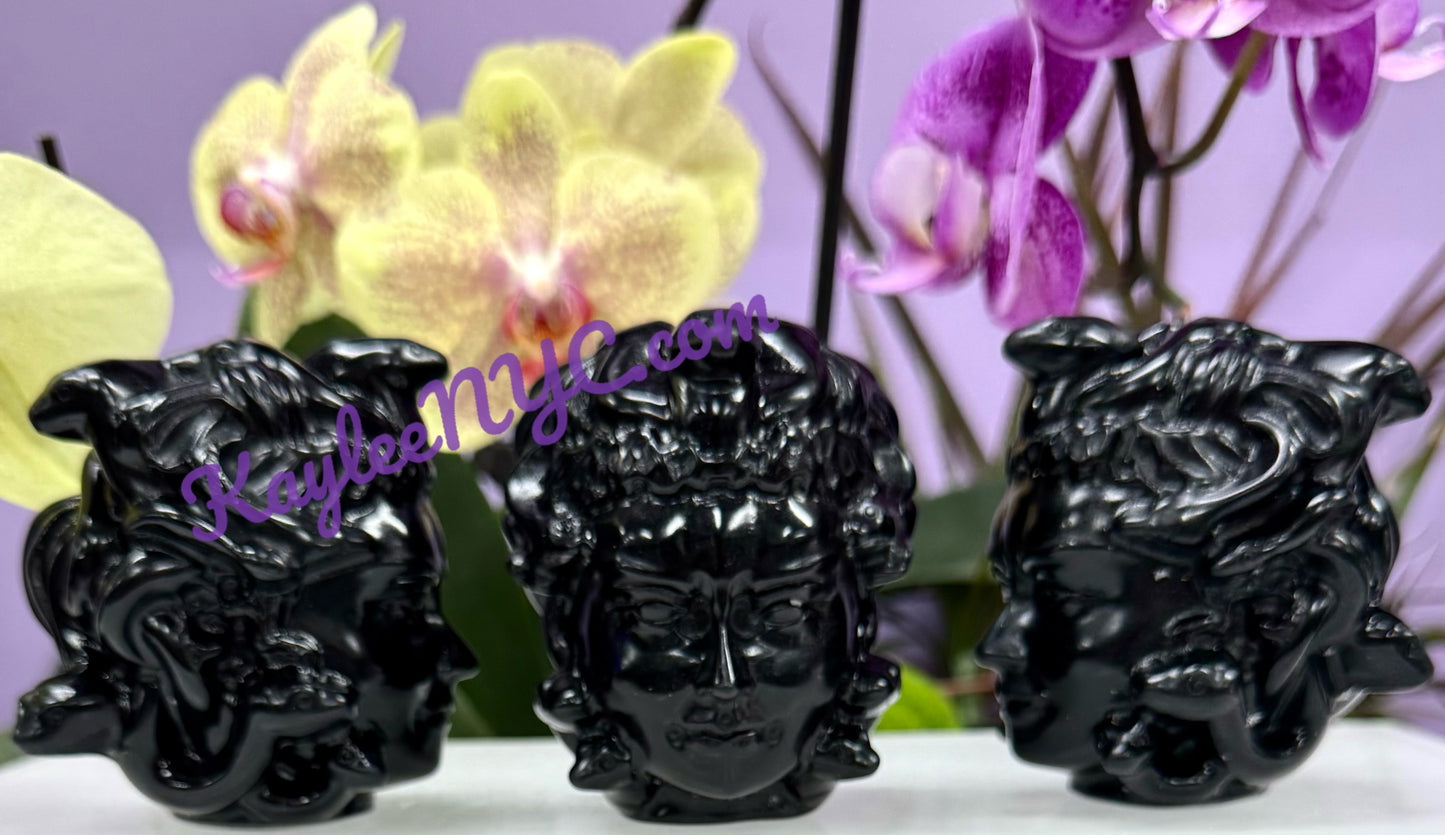Wholesale Lot 3 pcs Natural Black Obsidian Medusa Crystals Healing Energy