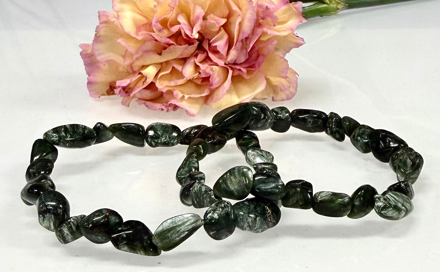 Wholesale 6 Pcs ~7mm Seraphinite Natural Crystal tumble Stretch Bracelet 7.5”