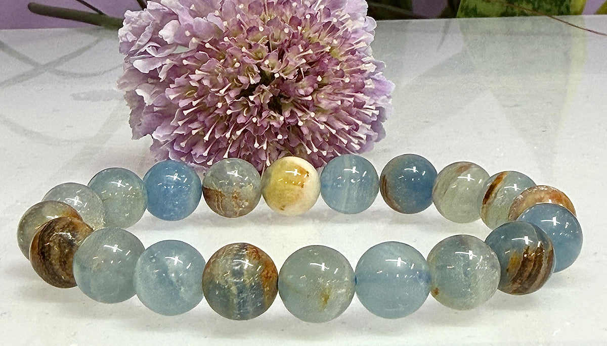 Wholesale Lot 6 Pcs Natural Aquatine Lemurian Calcite 9-10mm 8” Natural Stretch Bracelet