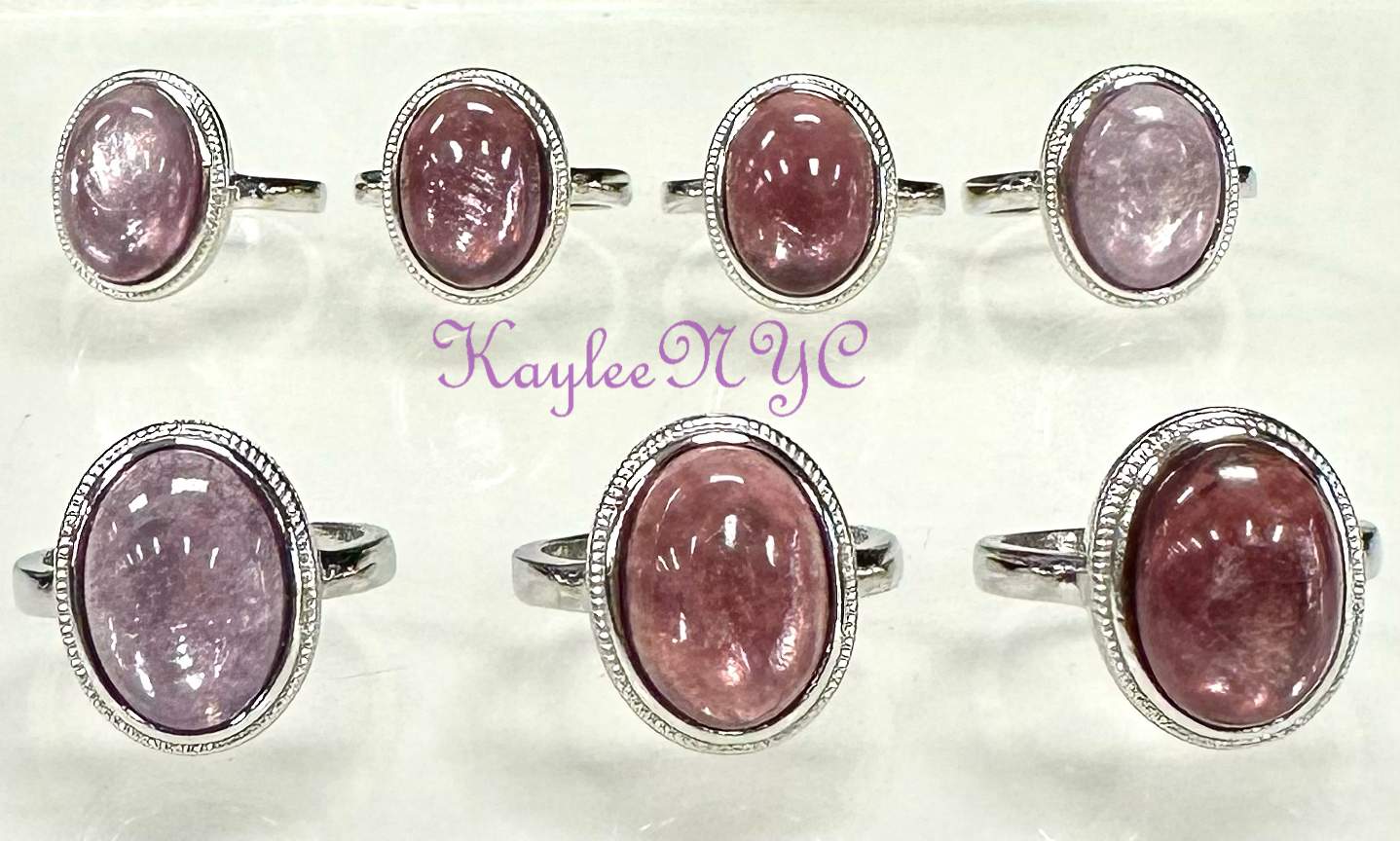 7 PCs Natural Purple Mica Lepidolite White Bronze Ring