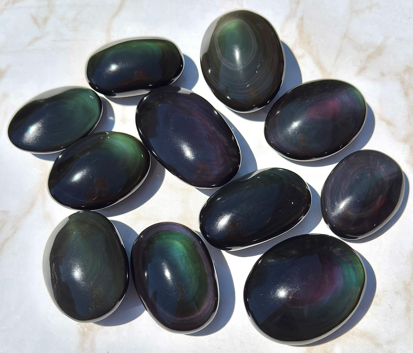 Wholesale 2 Lb Lot Natural Rainbow Obsidian Palm Stones Crystal Energy