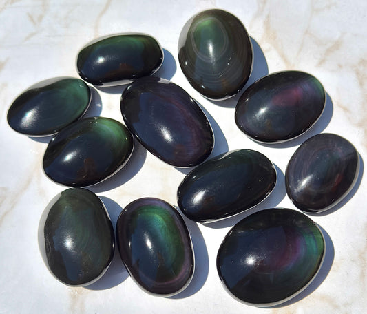 Wholesale 2 Lb Lot Natural Rainbow Obsidian Palm Stones Crystal Energy