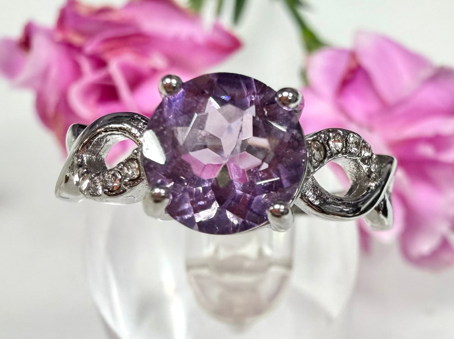 Wholesale Lot 7 pcs Natural Amethyst Stainless Steel Ring 7mm