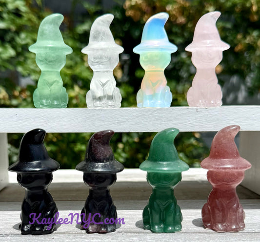 Wholesale Lot 8 pcs 6cm Natural Crystals Witch Hat Cat Healing Energy