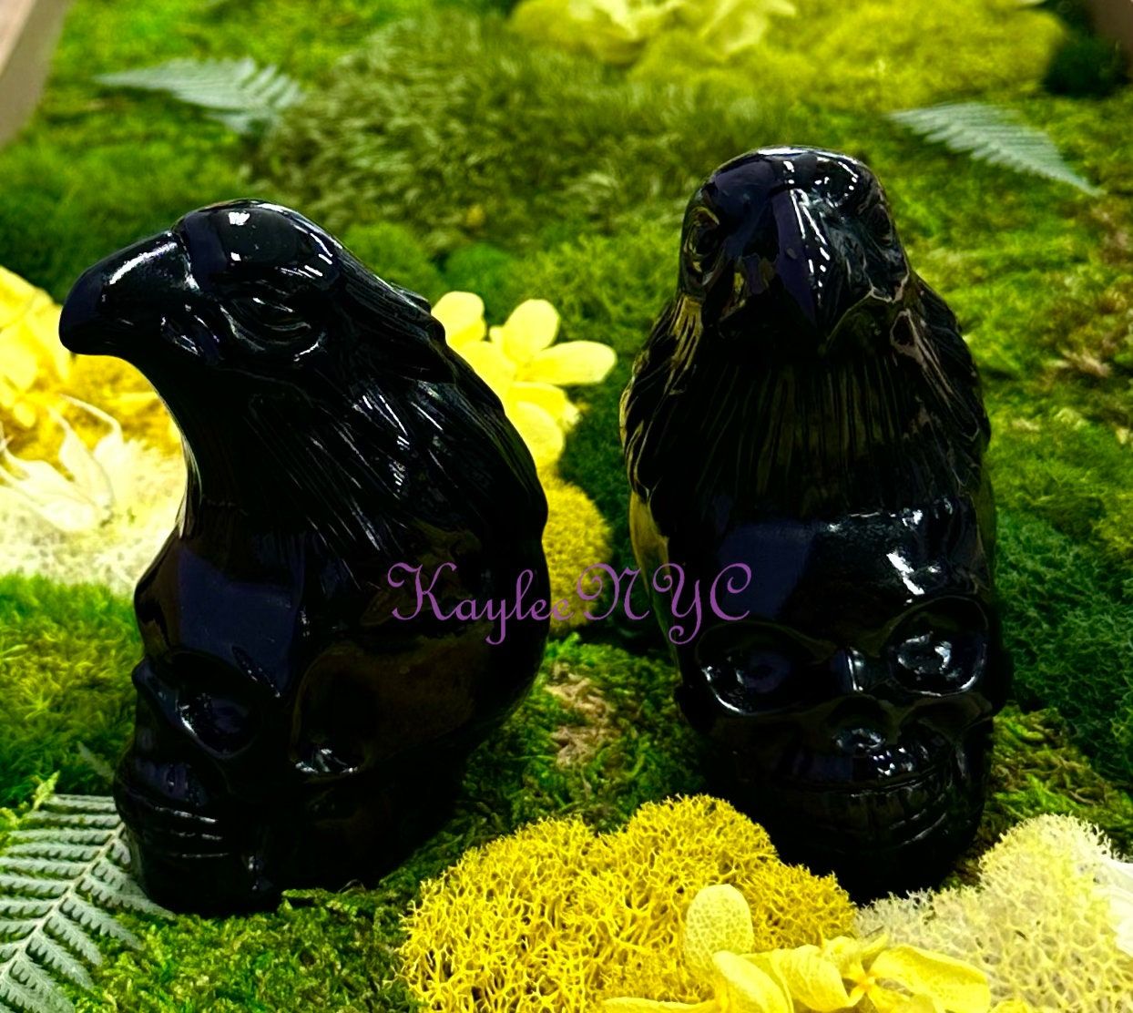 Wholesale lot 3 Pcs Natural Black Obsidian Eagle Skull