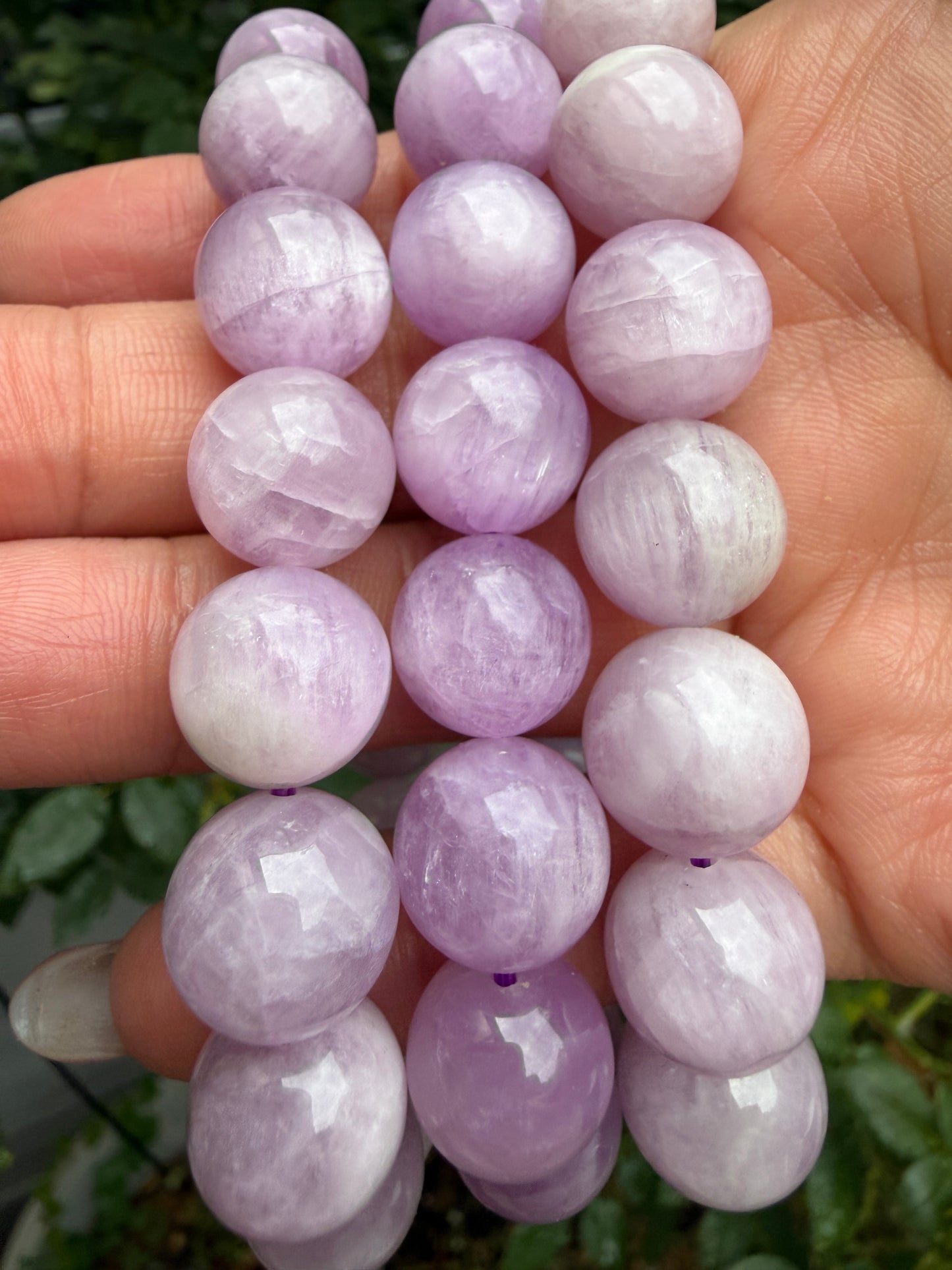 3 PCs 11.5-13mm Natural Kunzite Stretch Bracelet 8”