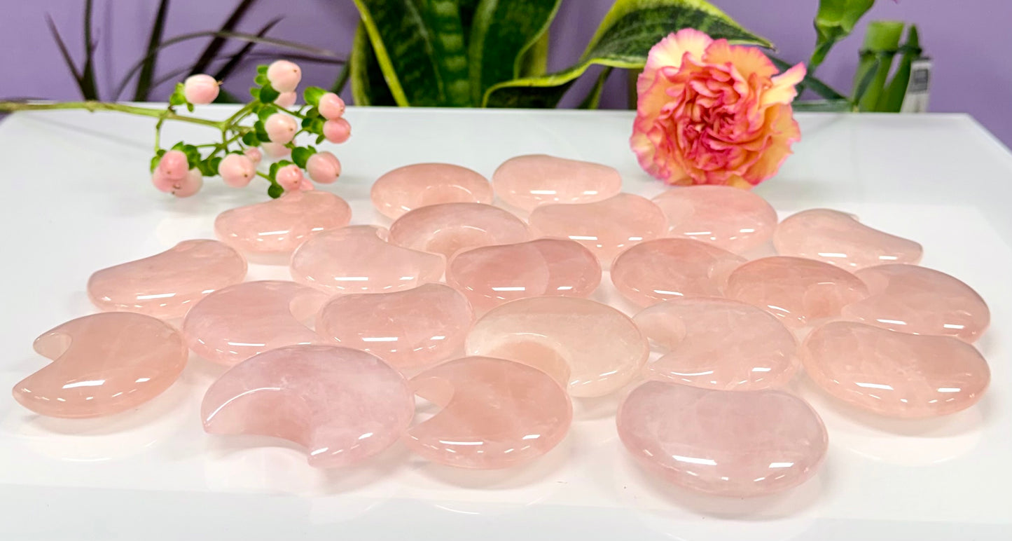 Wholesale Lot 2 lbs Natural Rose Quartz Moons Crystals Healing Energy