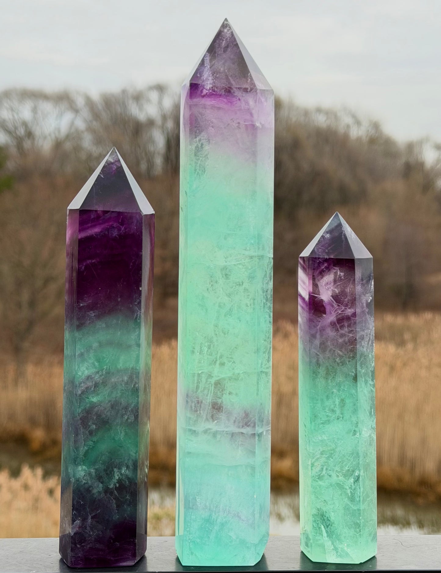 Wholesale Lot 3 pcs large Natural Watermelon Fluorite obelisk Tower Point Crystal Healing Energy 3.8-4lbs