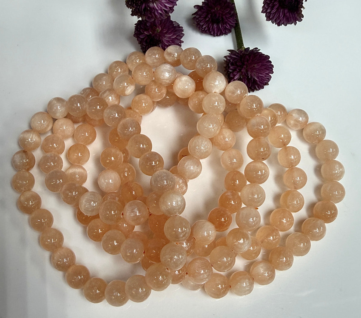 Wholesale 6 Pcs Natural Peach Selenite 8mm 7.5” Crystal Stretch Bracelet