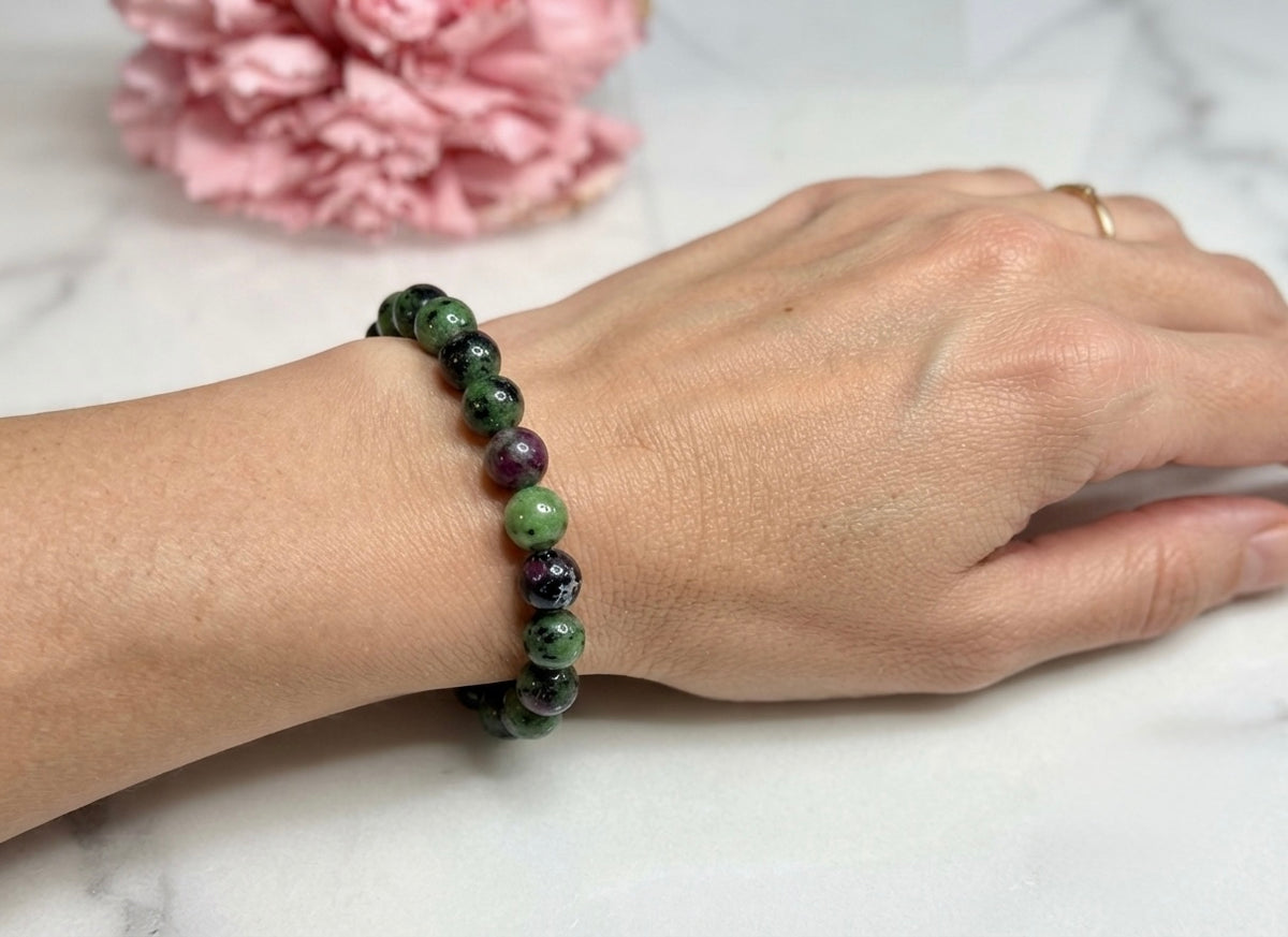 Wholesale 6 Pcs Natural Ruby Zoisite 8mm 7.5” Crystal Healing Stretch Bracelet