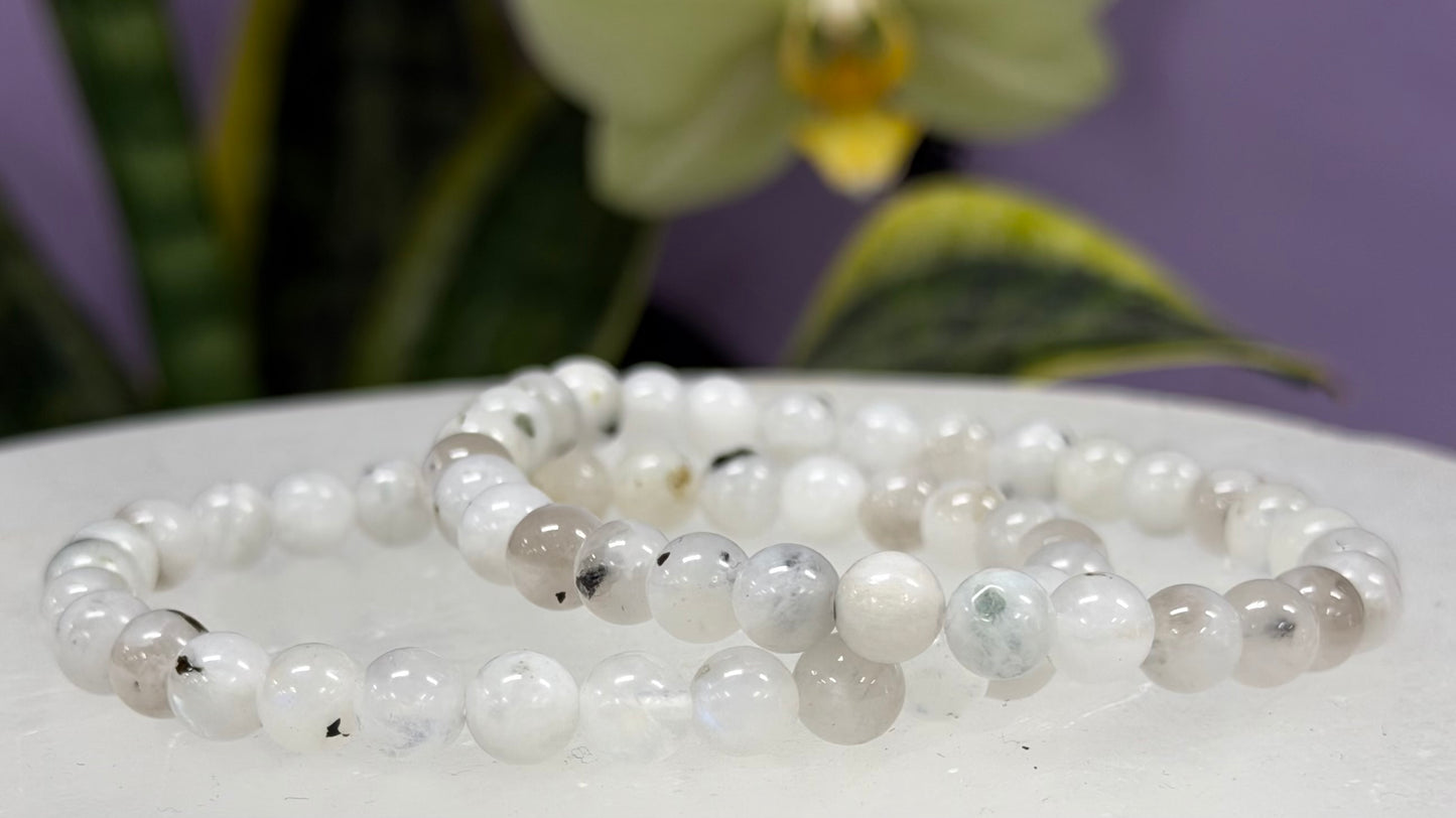 Wholesale 6 Pcs Natural Rainbow Moonstone 6mm 7.5” Crystal Healing Stretch Bracelet