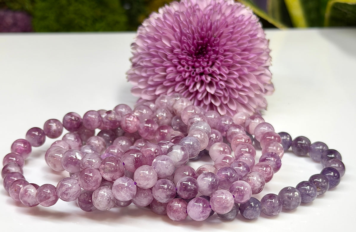 6 PCs Natural Lepidolite Mica 8mm 7.5” Stretch Bracelet