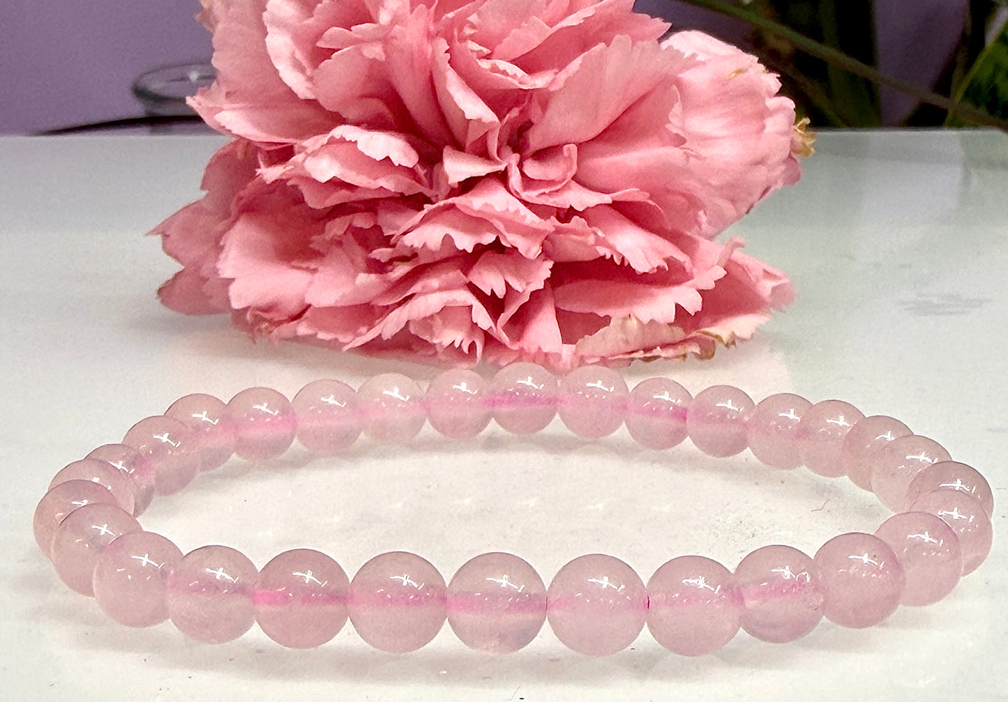 Wholesale Lot 6 Pcs Natural Rose Quartz 6mm 7.5” Crystal Healing Stretch Bracelet
