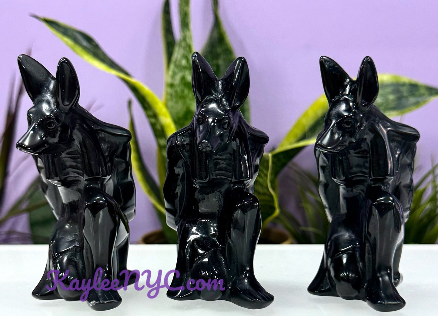 Wholesale Lot 3 pcs 10cm Natural Black Obsidian Anubis Crystals Healing Energy