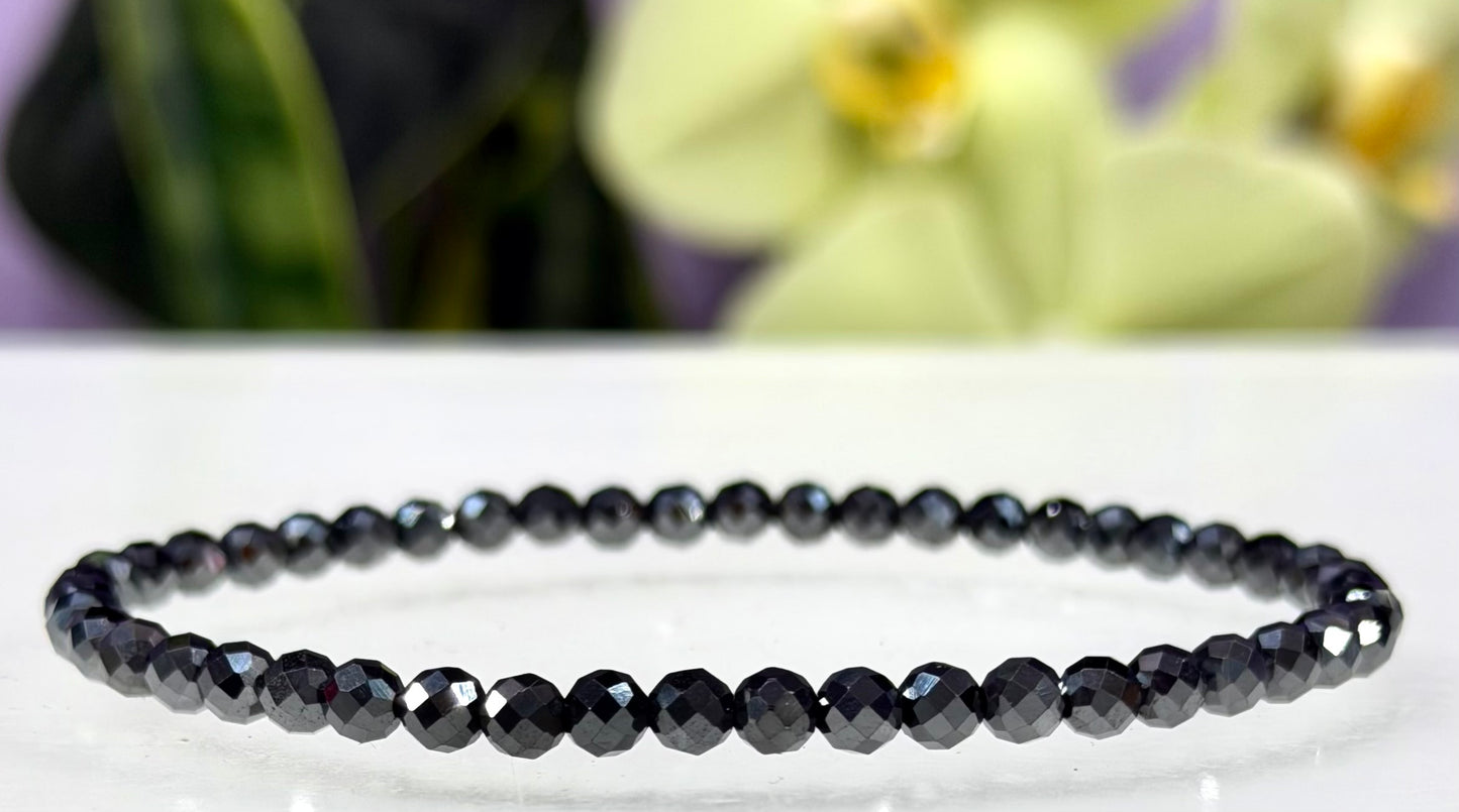 6 PCs 4mm Natural Faceted Hematite Faceted Bracelet 7.5”