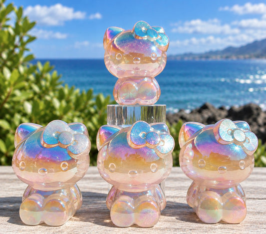 4 PCs Aura Rose Quartz Kitty Cat Crystal Healing Energy