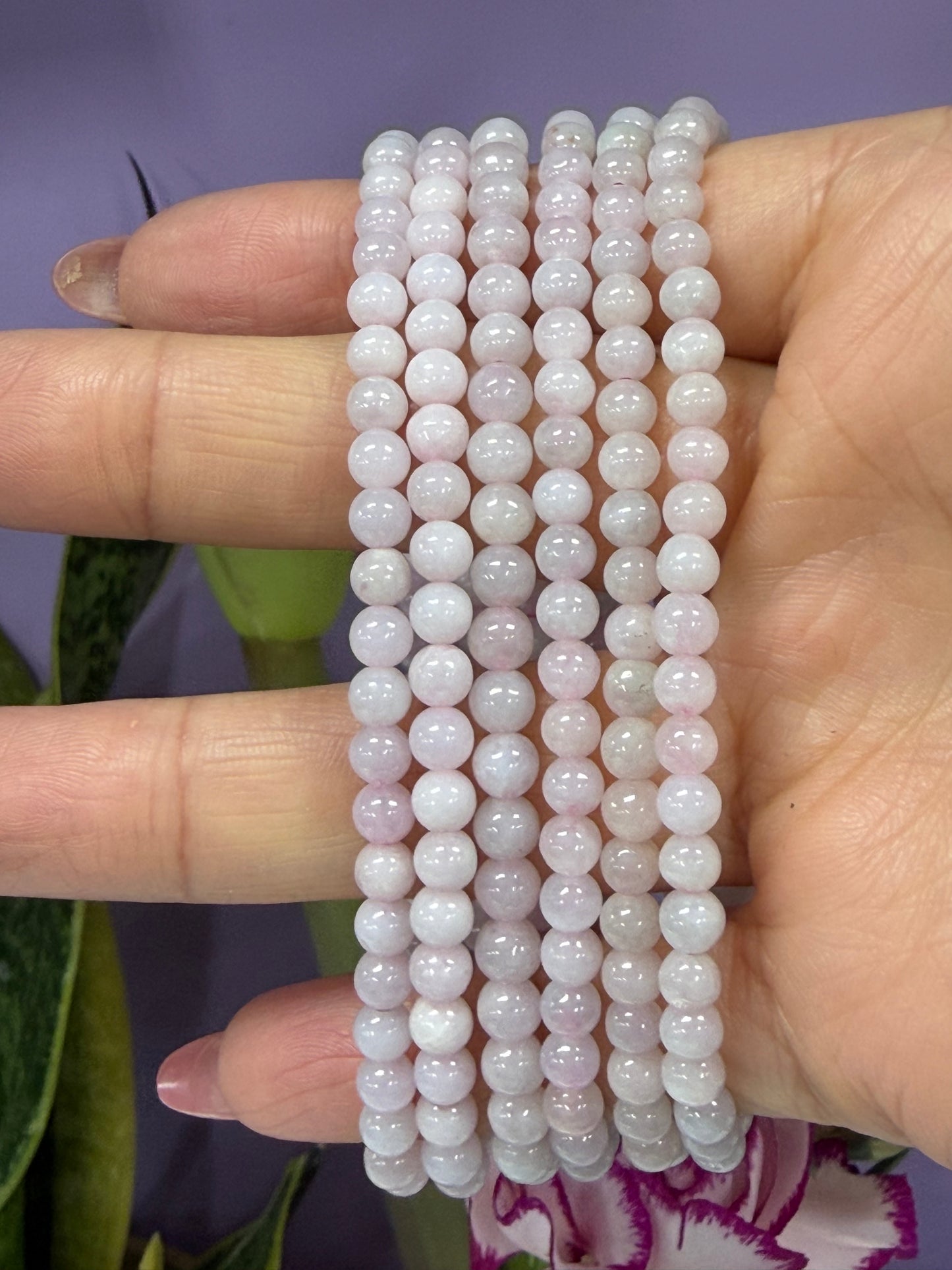 Wholesale Lot 6 Pcs Natural Pink Jade Jadeite 4mm 7.5” Crystal Healing Stretch Bracelet
