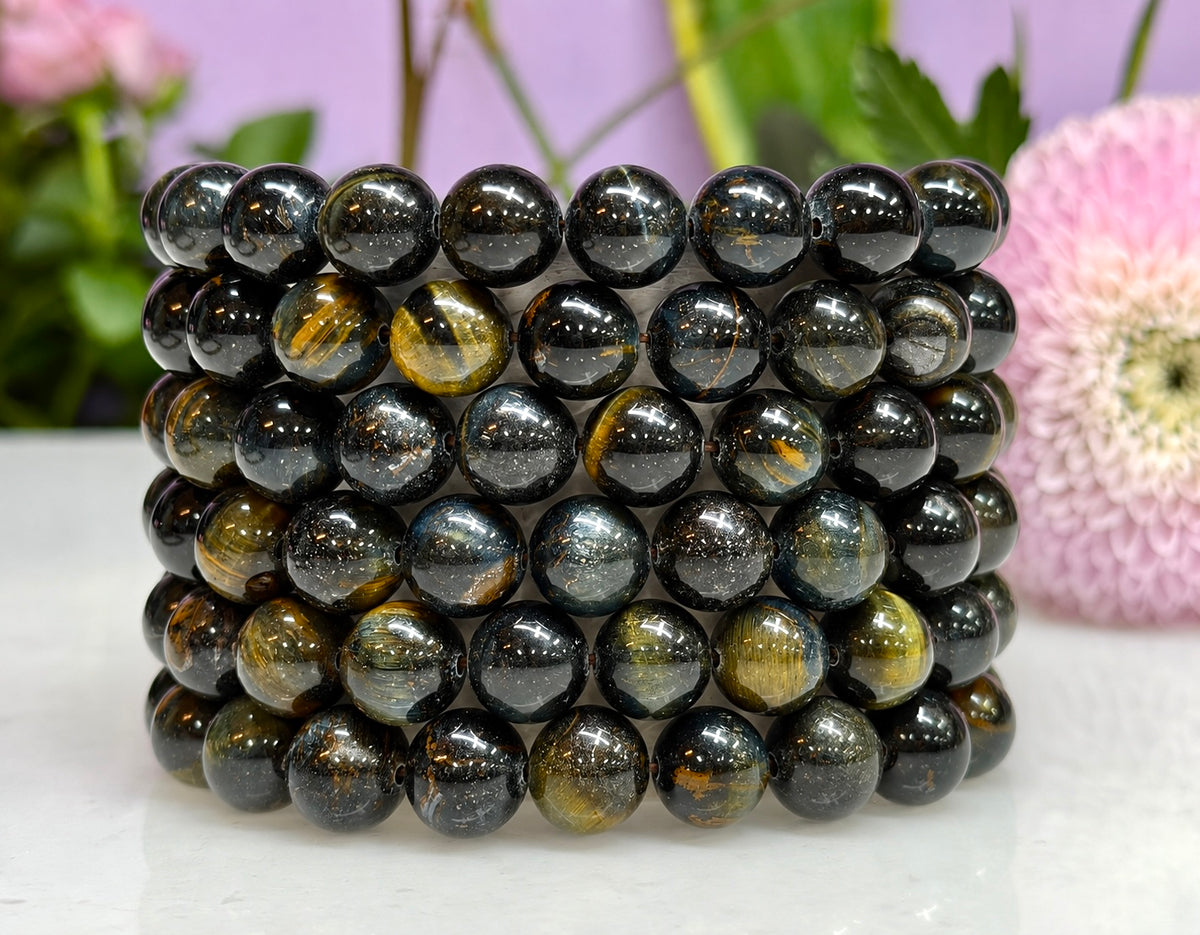 Wholesale Lot 6 Pcs Natural Blue Tiger Eye 10mm 8” Stretch Bracelet