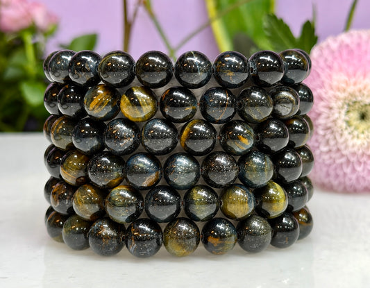 Wholesale Lot 6 Pcs Natural Blue Tiger Eye 10mm 8” Stretch Bracelet