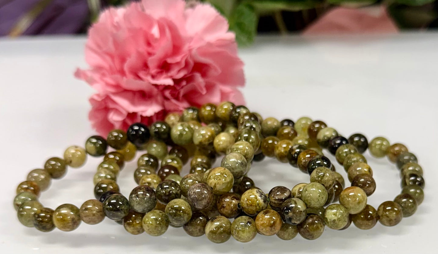 Wholesale 6 Pcs 8mm Green Garnet Stretch Bracelet Natural Crystal Healing Energy 7.5”