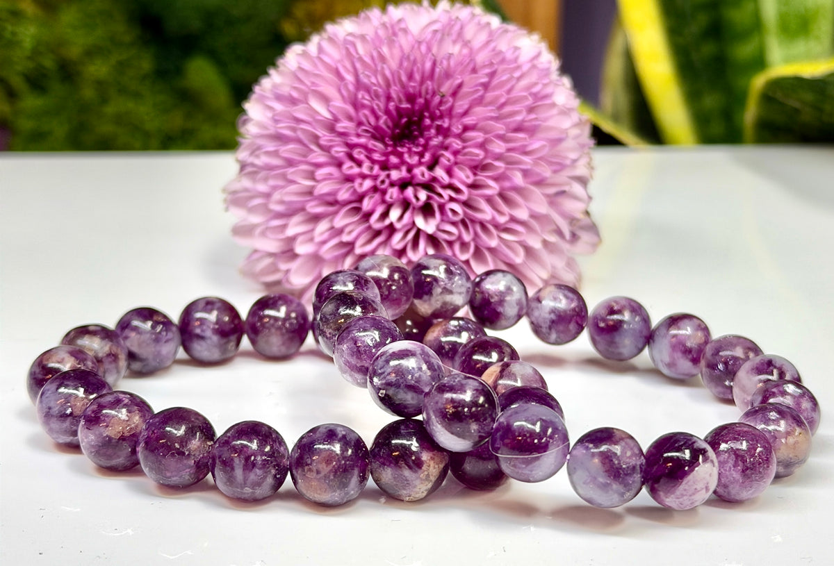 Wholesale 6 Pcs 8-11mm Natural Lepidolite Mica 7.5” Crystal Healing Stretch Bracelet