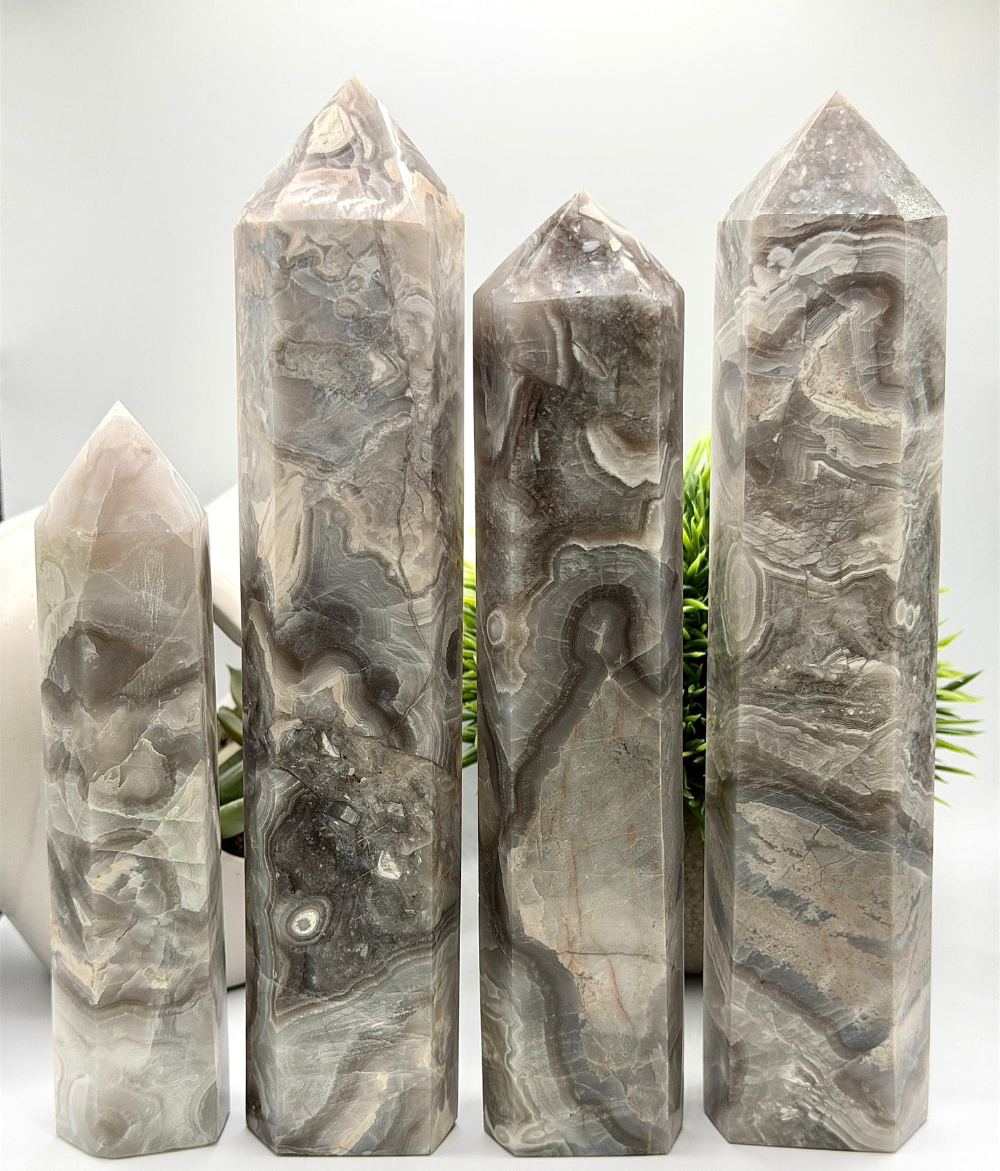 Wholesale Lot 3-4Pcs Natural White Lace Agate Tower Crystal Obelisk point 4.9-5lbs Healing Energy